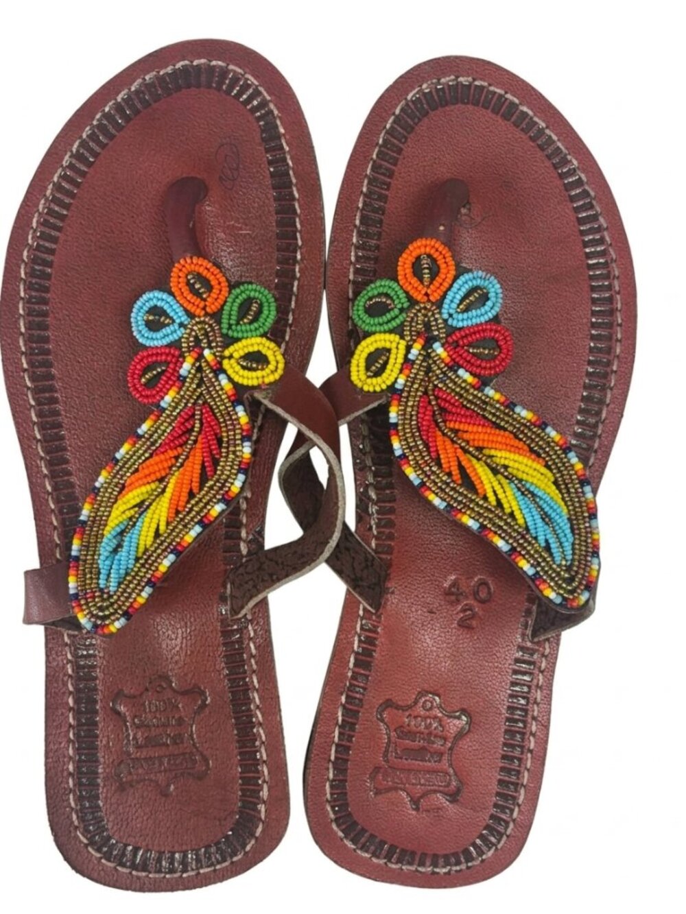 Handmade African Maasai Beaded Leather Sandals Boho Flip Flop Slides